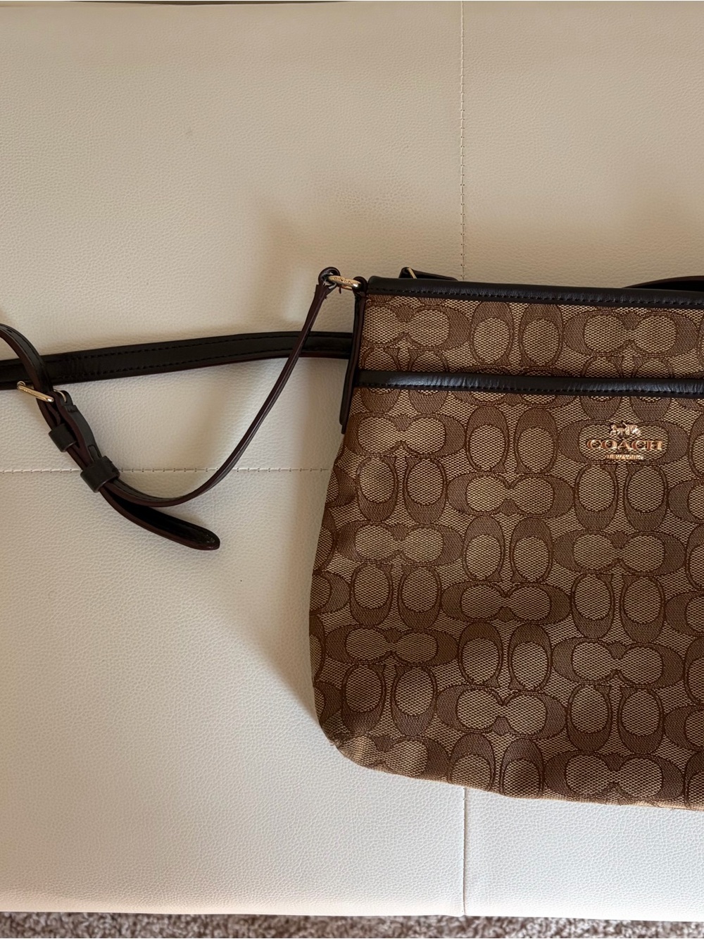 Coach Brown Signature Jacquard Crossbody with Dark Brown Trim